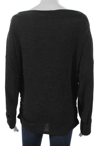 Vince Women Basic Wool Boat Neck Long Sleeve T-Shirt Gray Size L