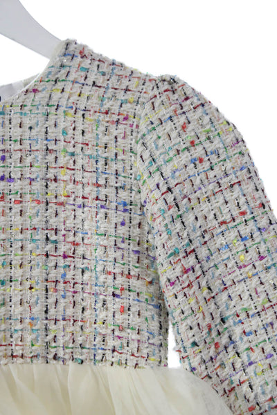 Lola + The Boys Childrens Girls Tweed Tiered A Line Dress White Size 8