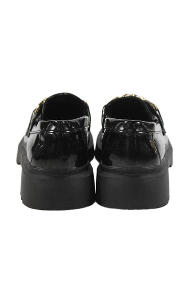 Zara Childrens Girls Patent Leather Chain Link Loafers Black Size 33 3
