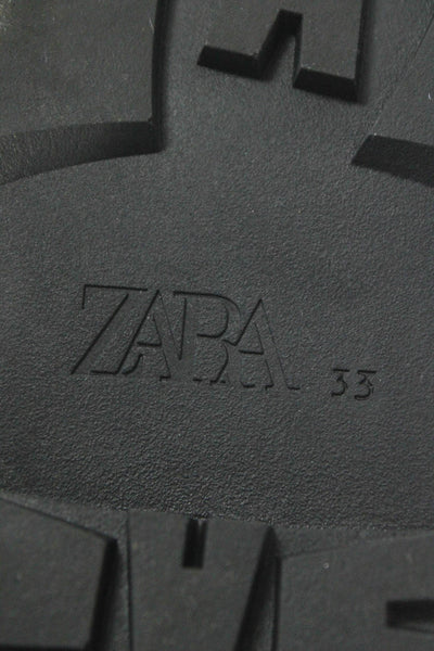 Zara Childrens Girls Patent Leather Chain Link Loafers Black Size 33 3