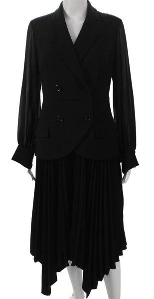Theo Womens Jacket Dress Black Collared Long Sleeve Mid Calf Button Size M
