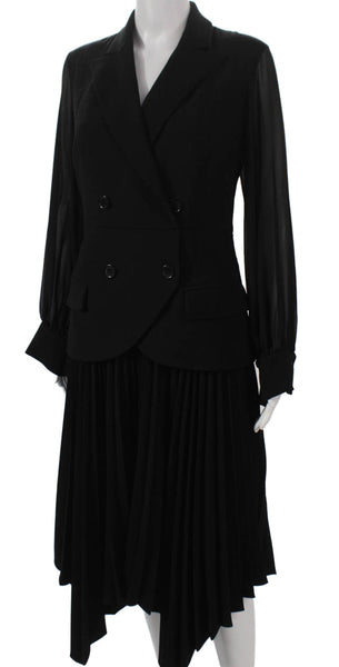 Theo Womens Jacket Dress Black Collared Long Sleeve Mid Calf Button Size M