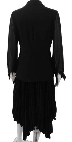 Theo Womens Jacket Dress Black Collared Long Sleeve Mid Calf Button Size M