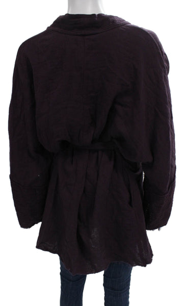 Johnny Was Women Kimono Purple Cotton Long Sleeve V Neck Tie Size M