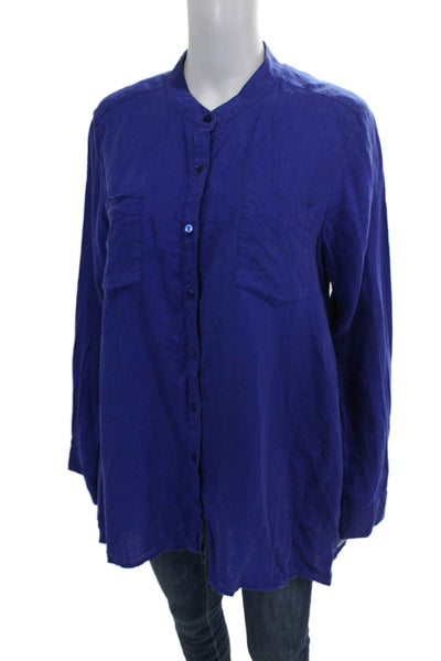 Eileen Fisher Women Collared Linen Tunic Button Up Long Sleeve Blue Size M