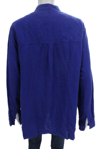 Eileen Fisher Women Collared Linen Tunic Button Up Long Sleeve Blue Size M