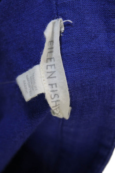 Eileen Fisher Women Collared Linen Tunic Button Up Long Sleeve Blue Size M