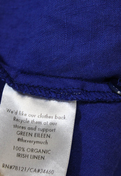 Eileen Fisher Women Collared Linen Tunic Button Up Long Sleeve Blue Size M