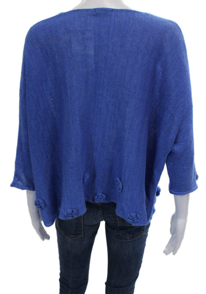 Grizas Women Tunic Scoop Neck Linen 3/4 Sleeve Blue Size S