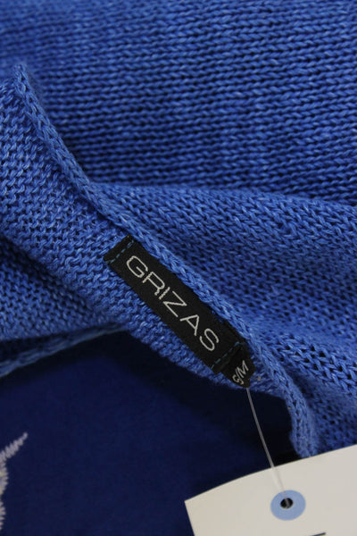 Grizas Women Tunic Scoop Neck Linen 3/4 Sleeve Blue Size S