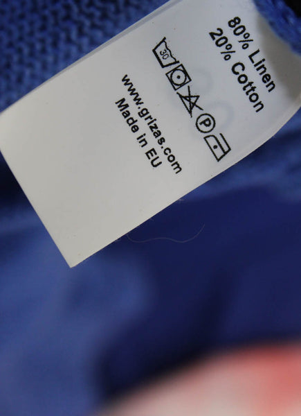 Grizas Women Tunic Scoop Neck Linen 3/4 Sleeve Blue Size S