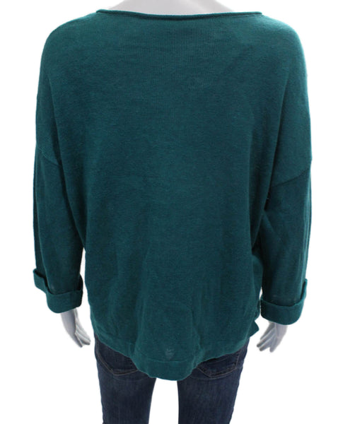 Eileen Fisher Womens Pullover Sweater Boat Neck Linen Green 3/4 Sleeve Size M