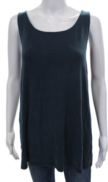 Eileen Fisher Women Tunic Tank Scoop Neck Sleeveless Blue Tencel Lyocell Size L
