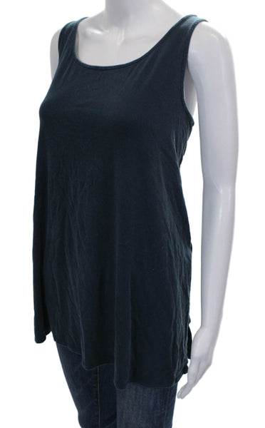 Eileen Fisher Women Tunic Tank Scoop Neck Sleeveless Blue Tencel Lyocell Size L
