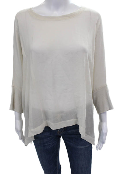 Eileen Fisher Womens Ivory Tunic Blouse 3/4 Sleeve Polyester Size M