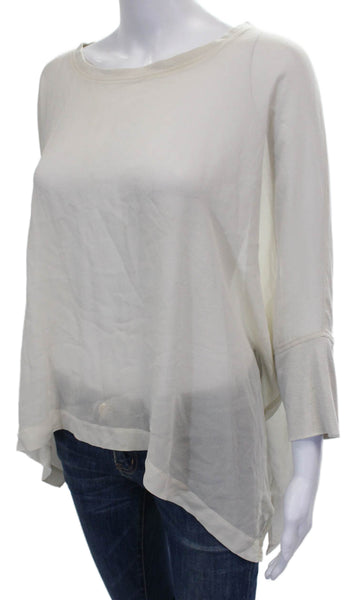 Eileen Fisher Womens Ivory Tunic Blouse 3/4 Sleeve Polyester Size M
