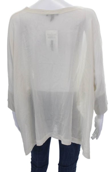 Eileen Fisher Womens Ivory Tunic Blouse 3/4 Sleeve Polyester Size M
