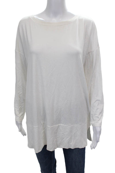Eileen Fisher Women White Viscose Boat Neck 3/4 Sleeve Basic T-Shirt Size M