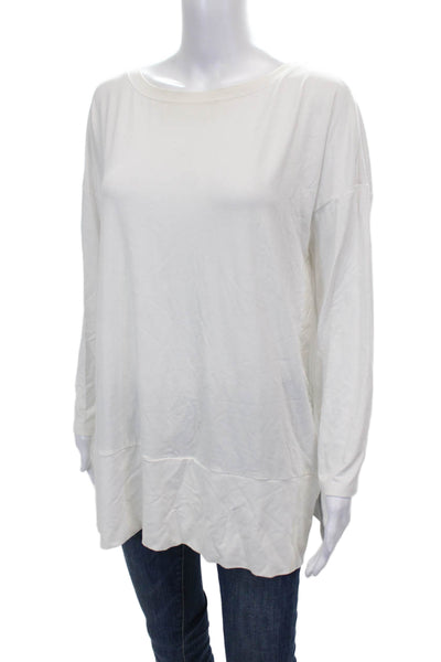 Eileen Fisher Women White Viscose Boat Neck 3/4 Sleeve Basic T-Shirt Size M