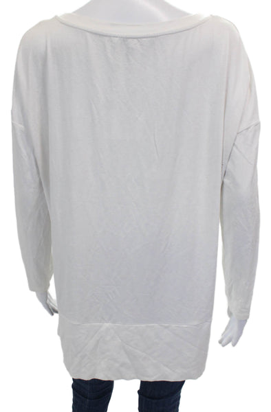 Eileen Fisher Women White Viscose Boat Neck 3/4 Sleeve Basic T-Shirt Size M