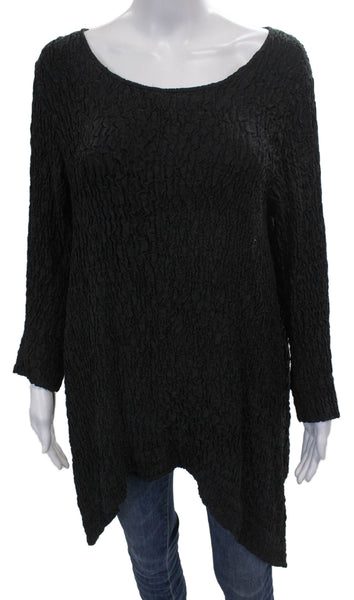 Grizas Womens Silk Tunic Blouse Black Scoop Neck Long Sleeve Size M