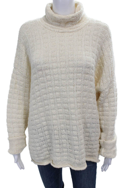 Eileen Fisher Women Ivory Organic Cotton Turtleneck Pullover Long Sleeve Size L