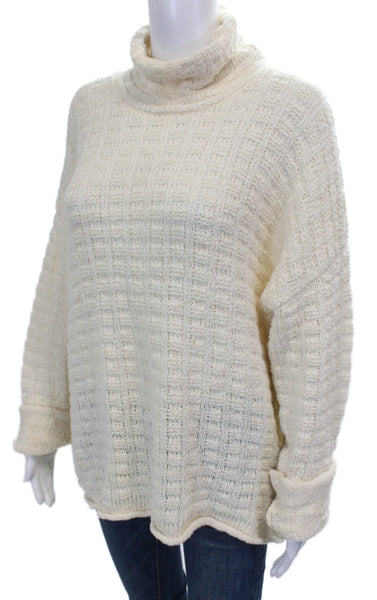 Eileen Fisher Women Ivory Organic Cotton Turtleneck Pullover Long Sleeve Size L