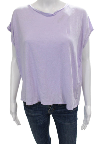 Eileen Fisher Women Linen Purple Basic T-Shirt Cap Sleeve Round Neck Size M