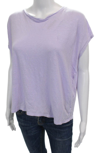 Eileen Fisher Women Linen Purple Basic T-Shirt Cap Sleeve Round Neck Size M