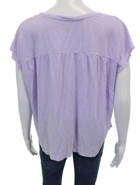Eileen Fisher Women Linen Purple Basic T-Shirt Cap Sleeve Round Neck Size M