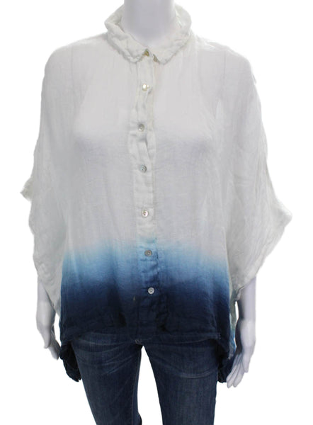Eileen Fisher Women Multicolor Linen Tunic Button-Up Short Sleeve Size M