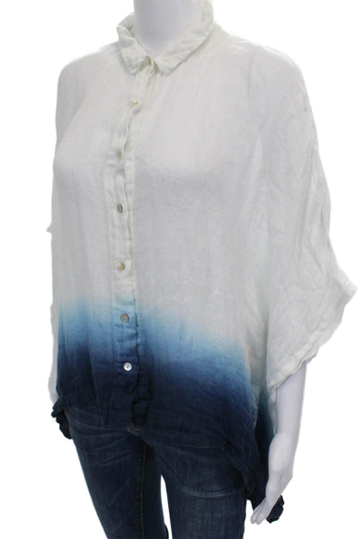 Eileen Fisher Women Multicolor Linen Tunic Button-Up Short Sleeve Size M