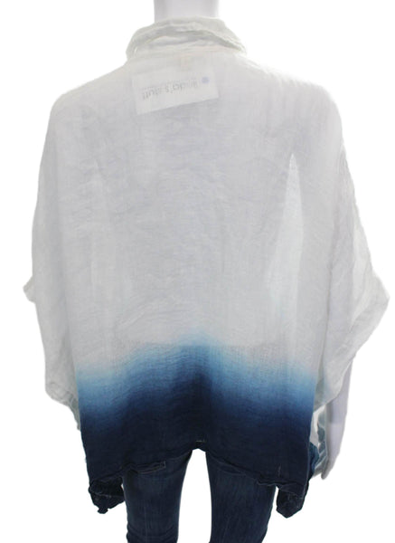 Eileen Fisher Women Multicolor Linen Tunic Button-Up Short Sleeve Size M
