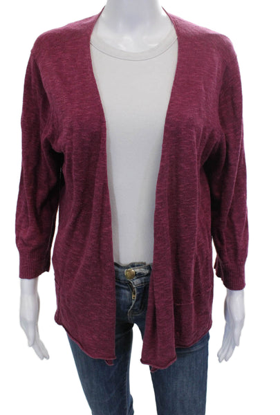 Eileen Fisher Womens Linen Blend V Neck Cardigan 3/4 Sleeve Purple Size M