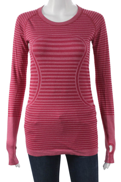 Lululemon Womens Pink Long Sleeve T-Shirt Crew Neck Striped Size 6