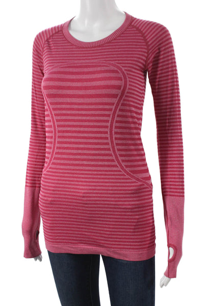 Lululemon Womens Pink Long Sleeve T-Shirt Crew Neck Striped Size 6