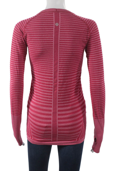 Lululemon Womens Pink Long Sleeve T-Shirt Crew Neck Striped Size 6