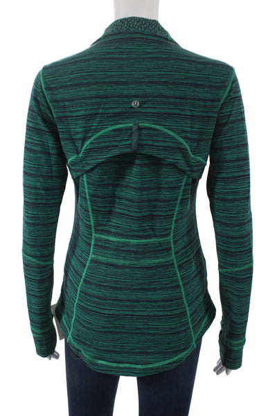 Lululemon Womens Track Jacket Green Striped Turtleneck Zip Viscose Size 8
