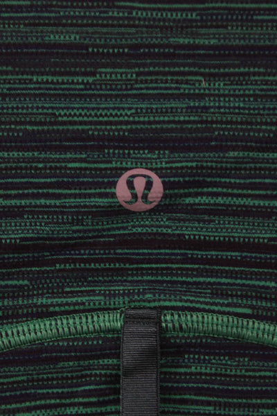 Lululemon Womens Track Jacket Green Striped Turtleneck Zip Viscose Size 8