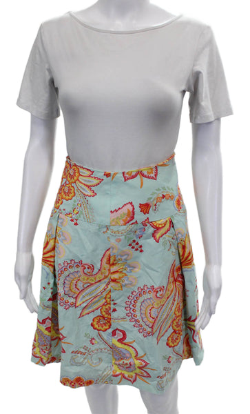 J. Mclaughlin Women Blue Floral A-Line Cotton Knee Length Skirt Zip Size 6
