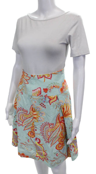 J. Mclaughlin Women Blue Floral A-Line Cotton Knee Length Skirt Zip Size 6