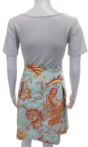 J. Mclaughlin Women Blue Floral A-Line Cotton Knee Length Skirt Zip Size 6