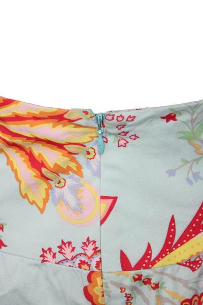 J. Mclaughlin Women Blue Floral A-Line Cotton Knee Length Skirt Zip Size 6