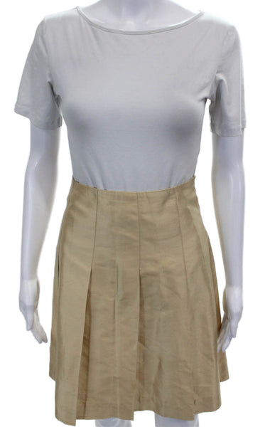 Banana Republic Women Pleated Beige Polyester Blend Skirt Size 8