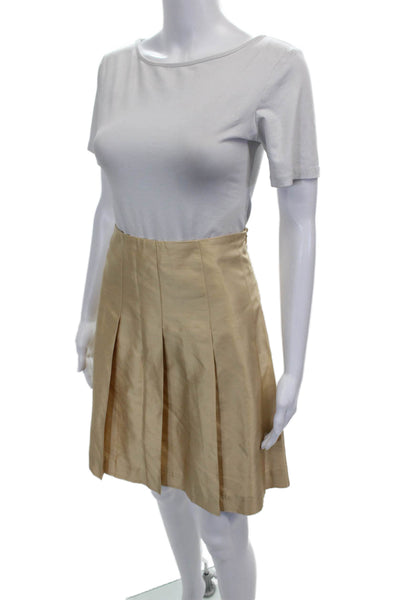Banana Republic Women Pleated Beige Polyester Blend Skirt Size 8