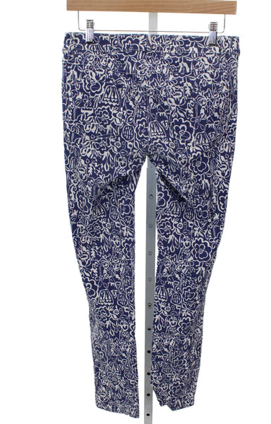 J. Mclaughlin Womens Blue Floral Cotton Chino Pants High Rise 28in Size 4