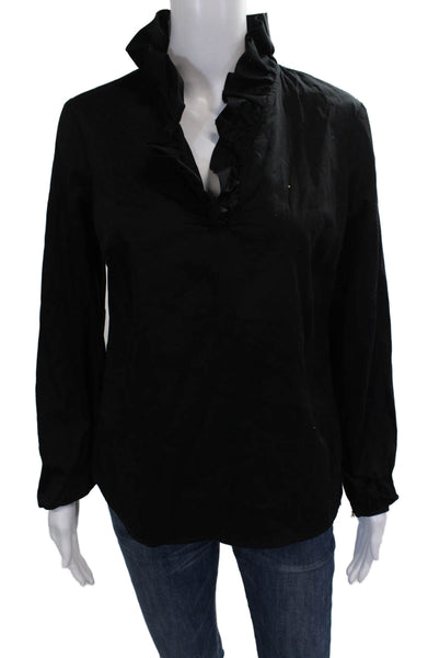 Elizabeth McKay Womens Basic Collared Cotton Long Sleeve Blouse Black Size 4