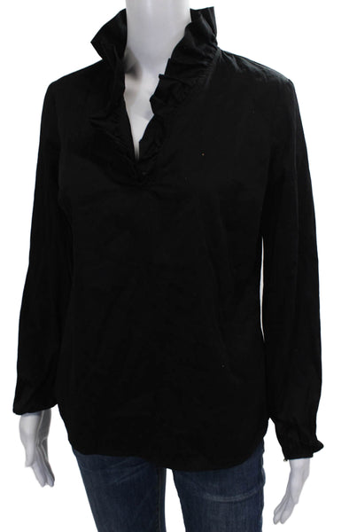 Elizabeth McKay Womens Basic Collared Cotton Long Sleeve Blouse Black Size 4