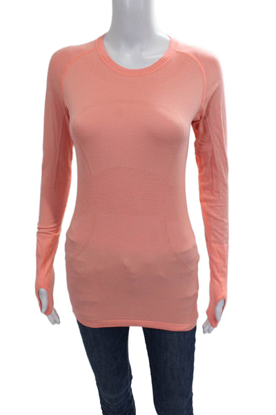 Lululemon Womens Orange Striped Long Sleeve Crew Neck T-Shirt Size 6