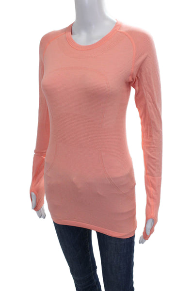 Lululemon Womens Orange Striped Long Sleeve Crew Neck T-Shirt Size 6